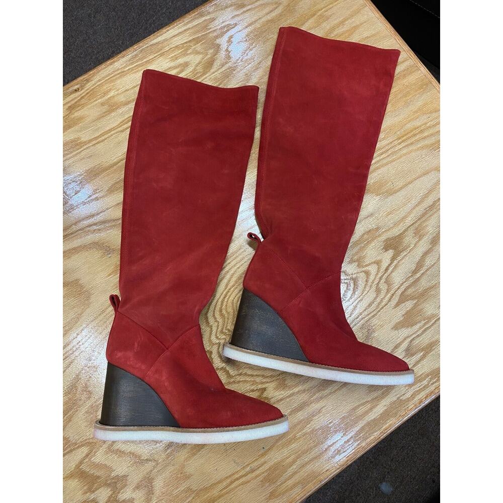 PALOMA BARCELÓ Serafine Over-the-Knee Women's Red Pointy Suede 6.5 Boots S26